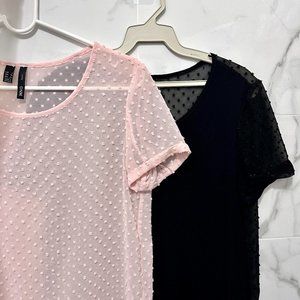 2 Swiss Dot Polyester Chiffon Work Blouses XS